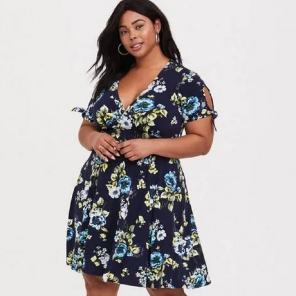 Torrid Navy Floral Studio Knit Skater Dress
